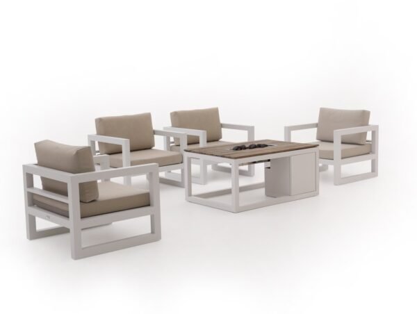 Forza Calleo/Cosiraw stoel loungeset met vuurtafel (5-delig)