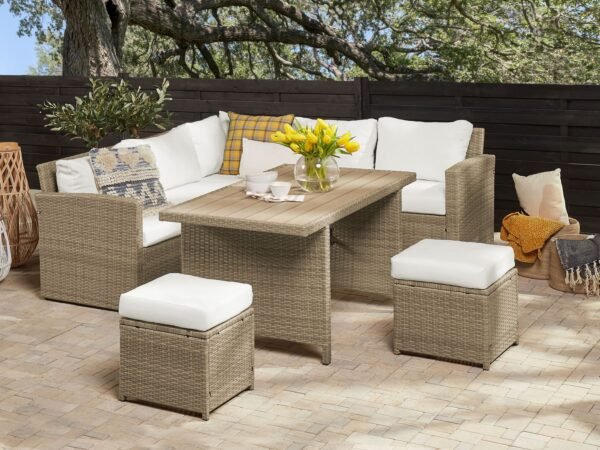 Loungeset met tafel en ottomaan 5-zitter (Bruin)